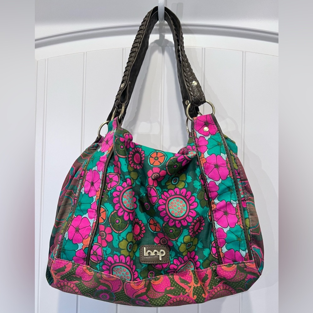 Loop retro floral top handle satchel mini duffel purse snap close envelope pkt - Picture 2 of 12